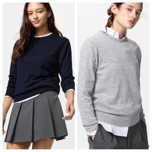 Uniqlo Dark Blue & gray extra fine Merino Wool Sweaters size small